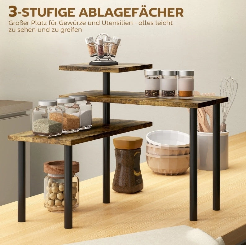 Scaffale da cucina girevole a 3 ripiani in legno e metallo