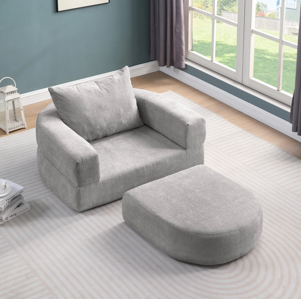 Set divano modulare minimalista in ciniglia grigio chiaro