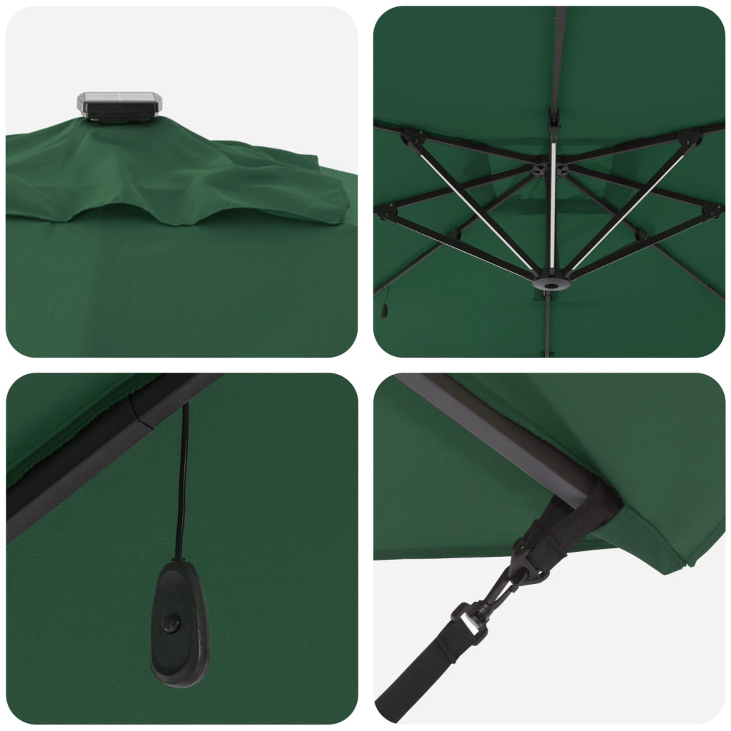 Ombrellone a Sbalzo Roma con LED Verde 286x285x270 cm Alluminio