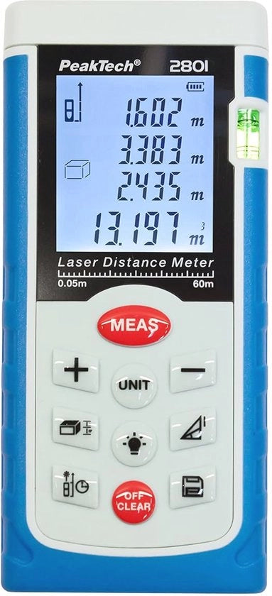 Misuratore di distanza laser professionale fino a 60 m con schermo LCD illuminato e livello a acqua