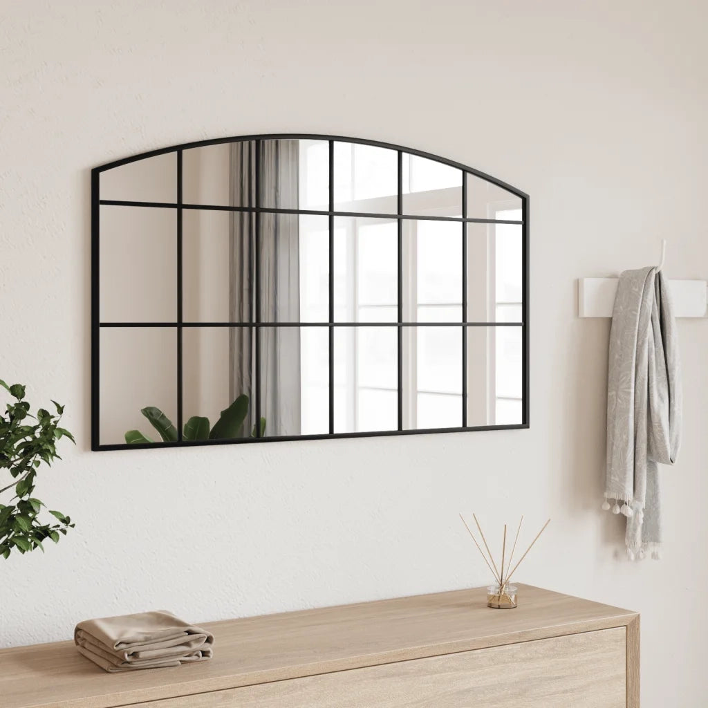 Specchio da Parete-Specchio a Muro-Specchio Decorativo Nero 100x60 cm Arco in Ferro
