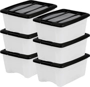 Scatola di Stoccaggio in Plastica, 15L, Scatola di Stoccaggio per Ufficio, Set di 6, Senza BPA, NTB-15, Bianca, Stivabile, Viti di Blocco - W39.5 x D29 x H18.5 cm