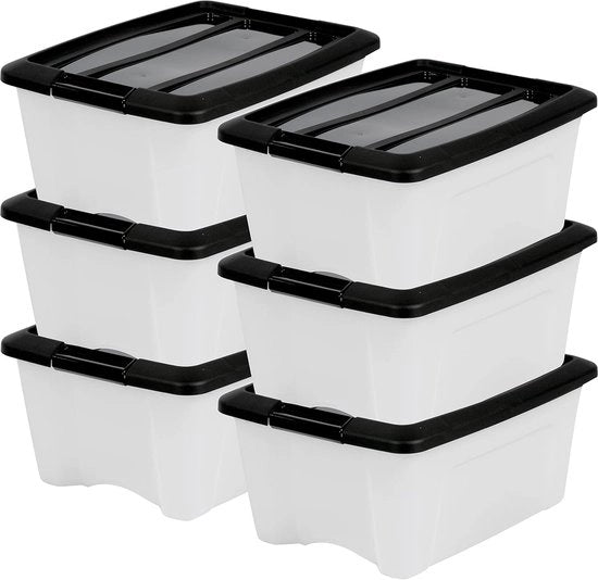 Scatola di Stoccaggio in Plastica, 15L, Scatola di Stoccaggio per Ufficio, Set di 6, Senza BPA, NTB-15, Bianca, Stivabile, Viti di Blocco - W39.5 x D29 x H18.5 cm