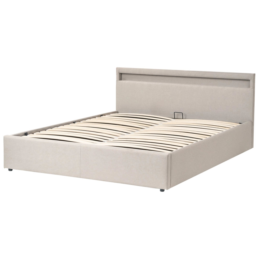 Letto matrimoniale in tessuto beige con LED 160 x 200 cm con contenitore elegante semplice