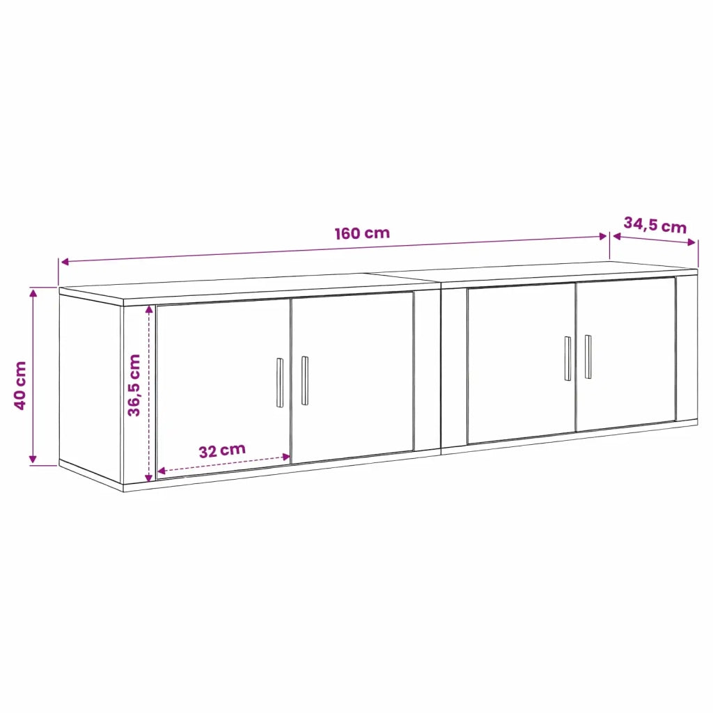 Set Mobile TV da Parete 2 pcs Legno vecchio 80 x 34,5 x 40 cm