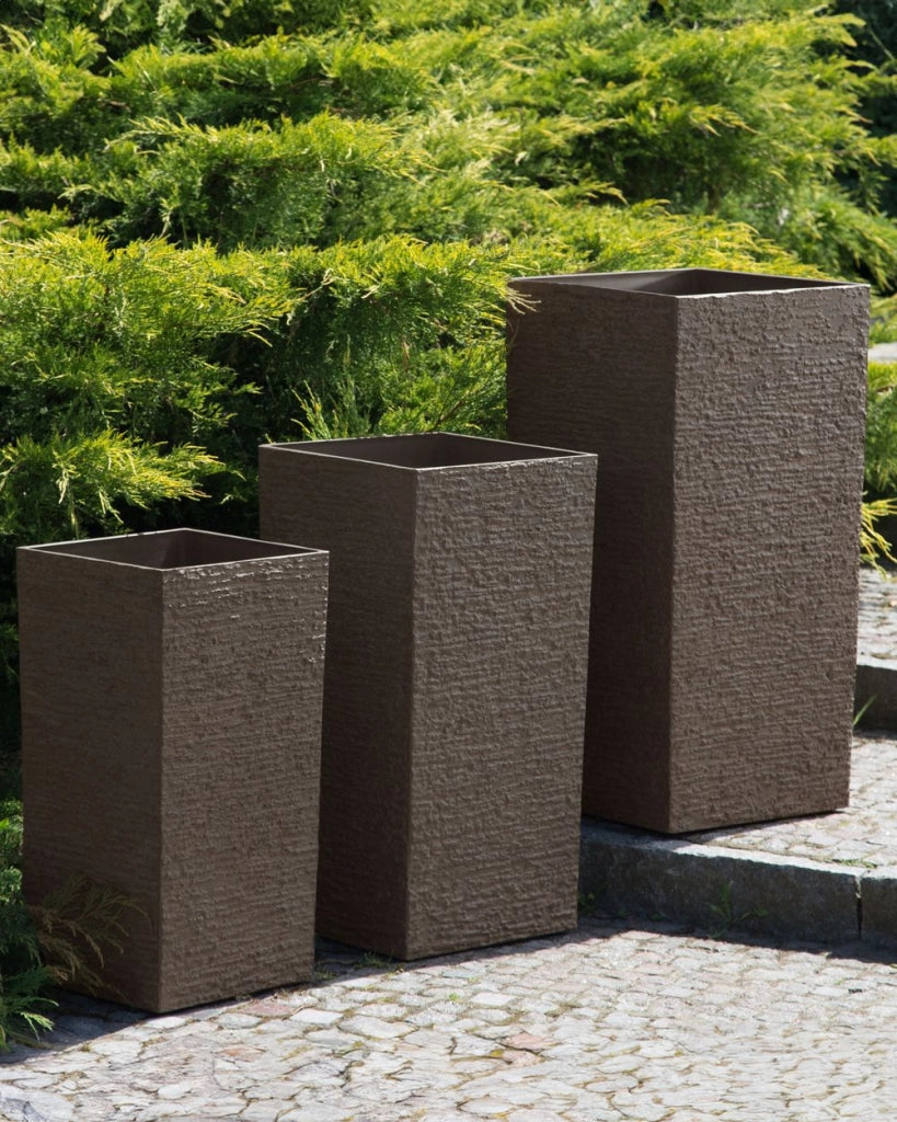 Vaso per piante alto in pietra marrone 30 x 30 x 60 cm Fioriera per interni ed esterni