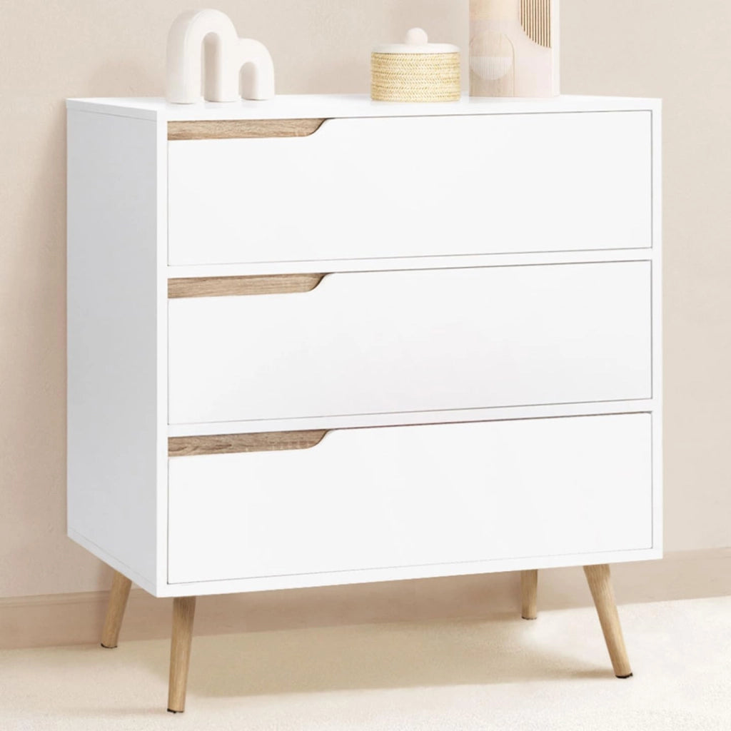 IDMarket - Cassettiera scandinavo a 3 cassetti legno e bianco HELSINKI