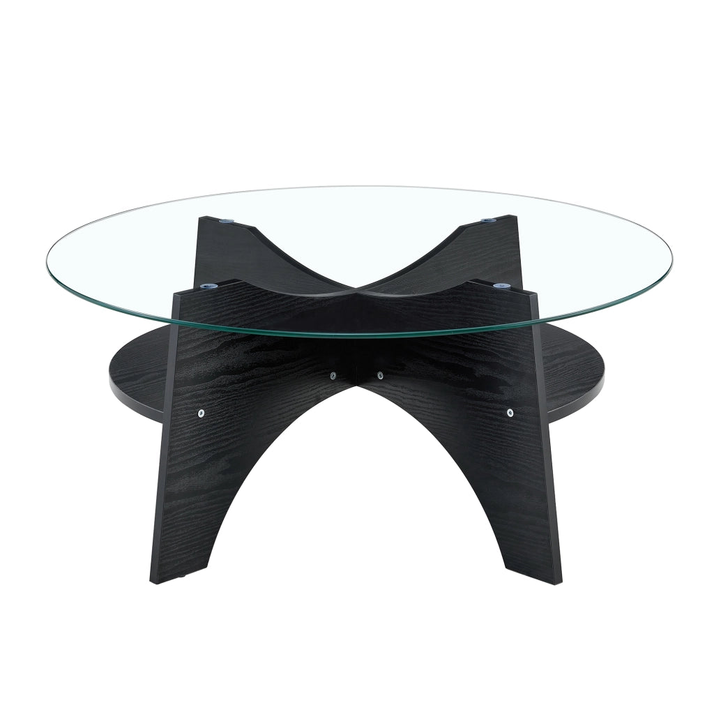Tavolino Rotondo da Salotto in Vetro Temperato ¨C Xylo ¨C Gambe MDF Nero, ? 80 cm