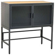 Credenza in vetro, metallo e legno 2 ante, nero 80x38x80,5h cm