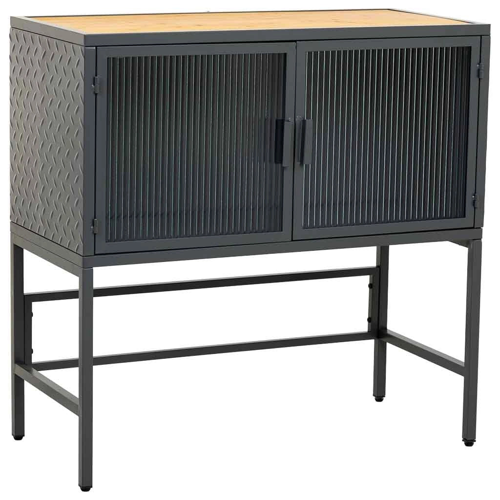 Credenza in vetro, metallo e legno 2 ante, nero 80x38x80,5h cm
