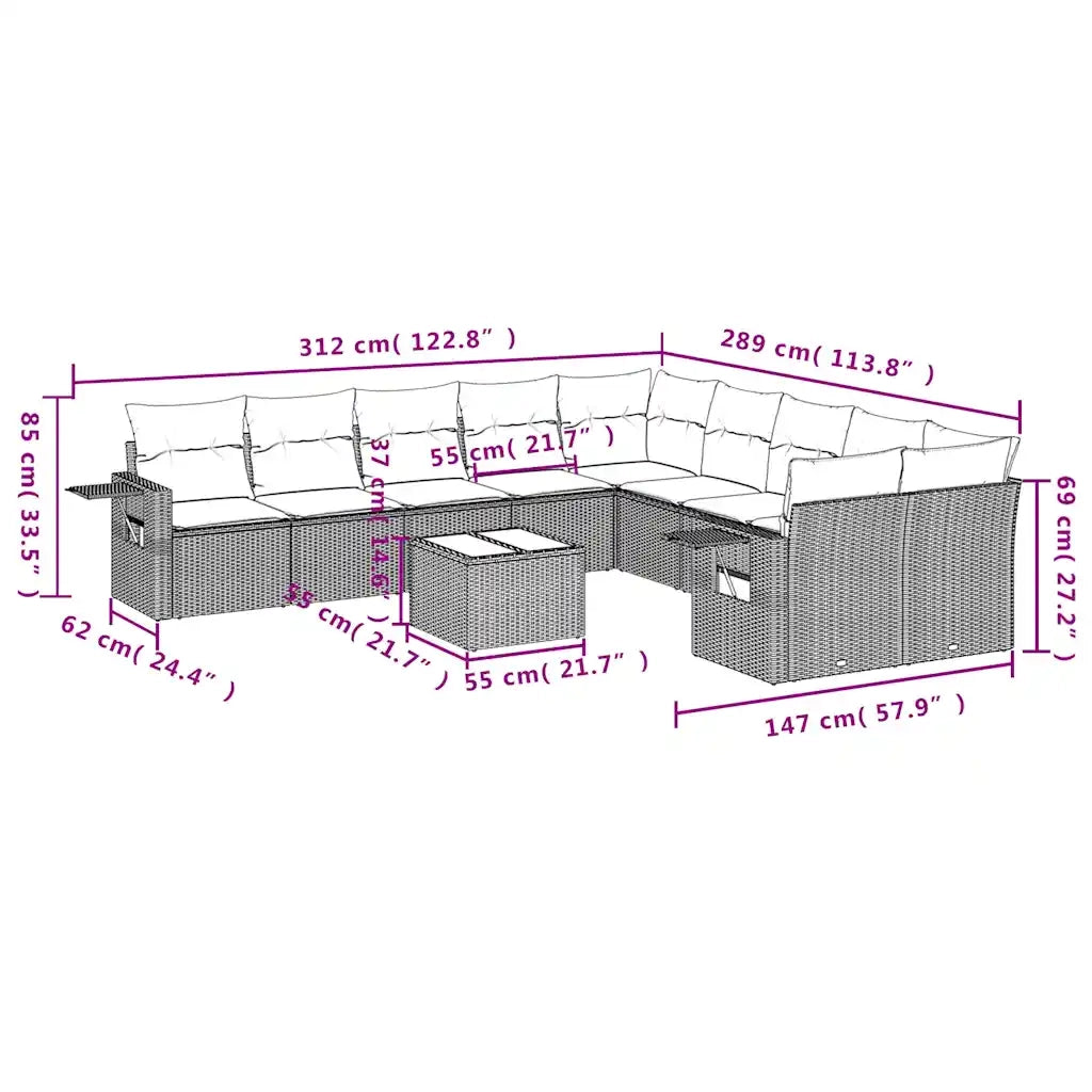 Set Divani da Giardino 11 pz con Cuscini Nero in Polyrattan 3220716