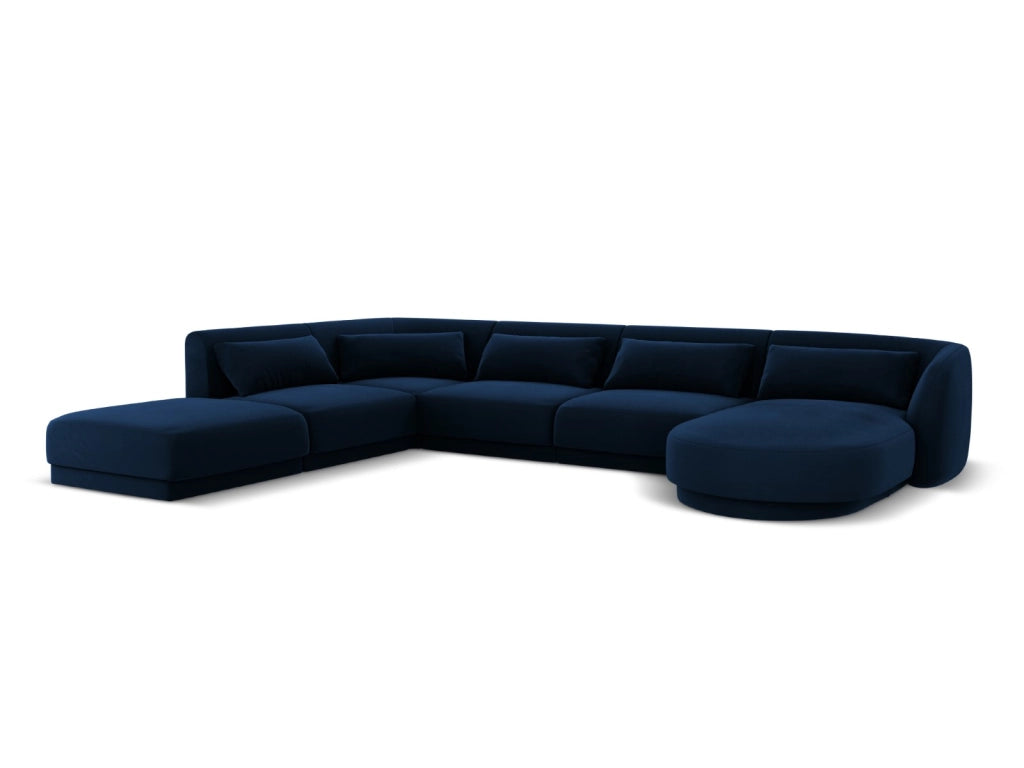 Cosmopolitan Design - Divano panoramico sinistro "Tulum" 6 posti in velluto blu reale 