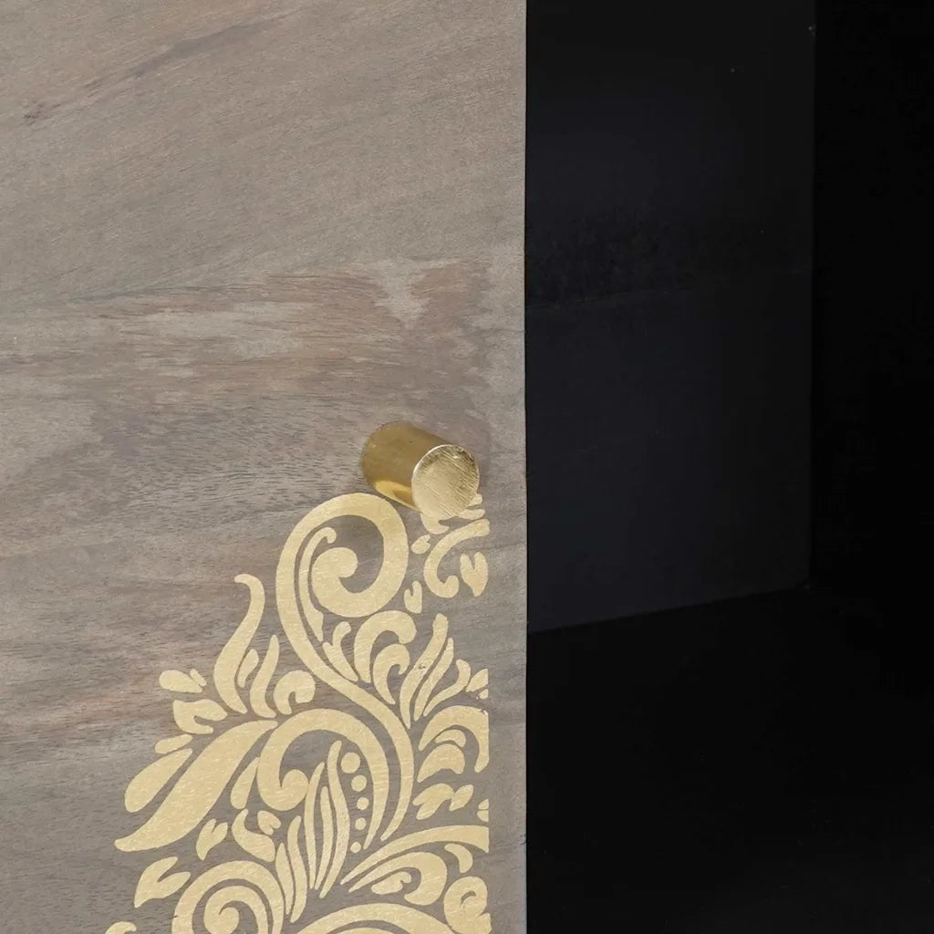 vidaXL Credenza Grigio e Oro 80 x 33.5 x 75 cm Legno massello di mango