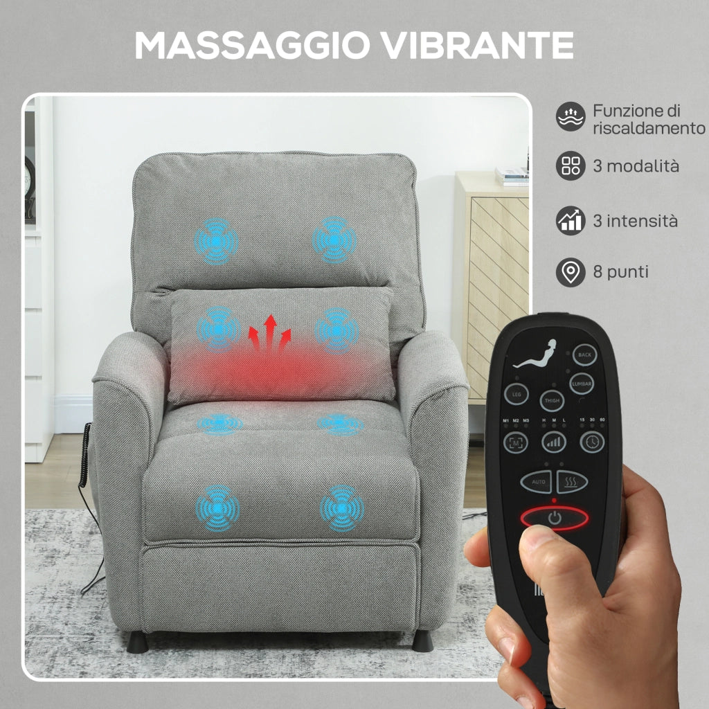 Poltrona Reclinabile con Riscaldamento, 8 Punti Massaggio e 5 Modalit¨¤, Tessuto Ciniglia, Grigio Carbone