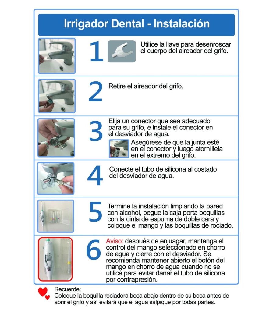 Irrigatore Dentale Standard | Senza Batterie né Elettricità | Pressione Rubinetto | Getto Lineare, Illimitato e Silenzioso