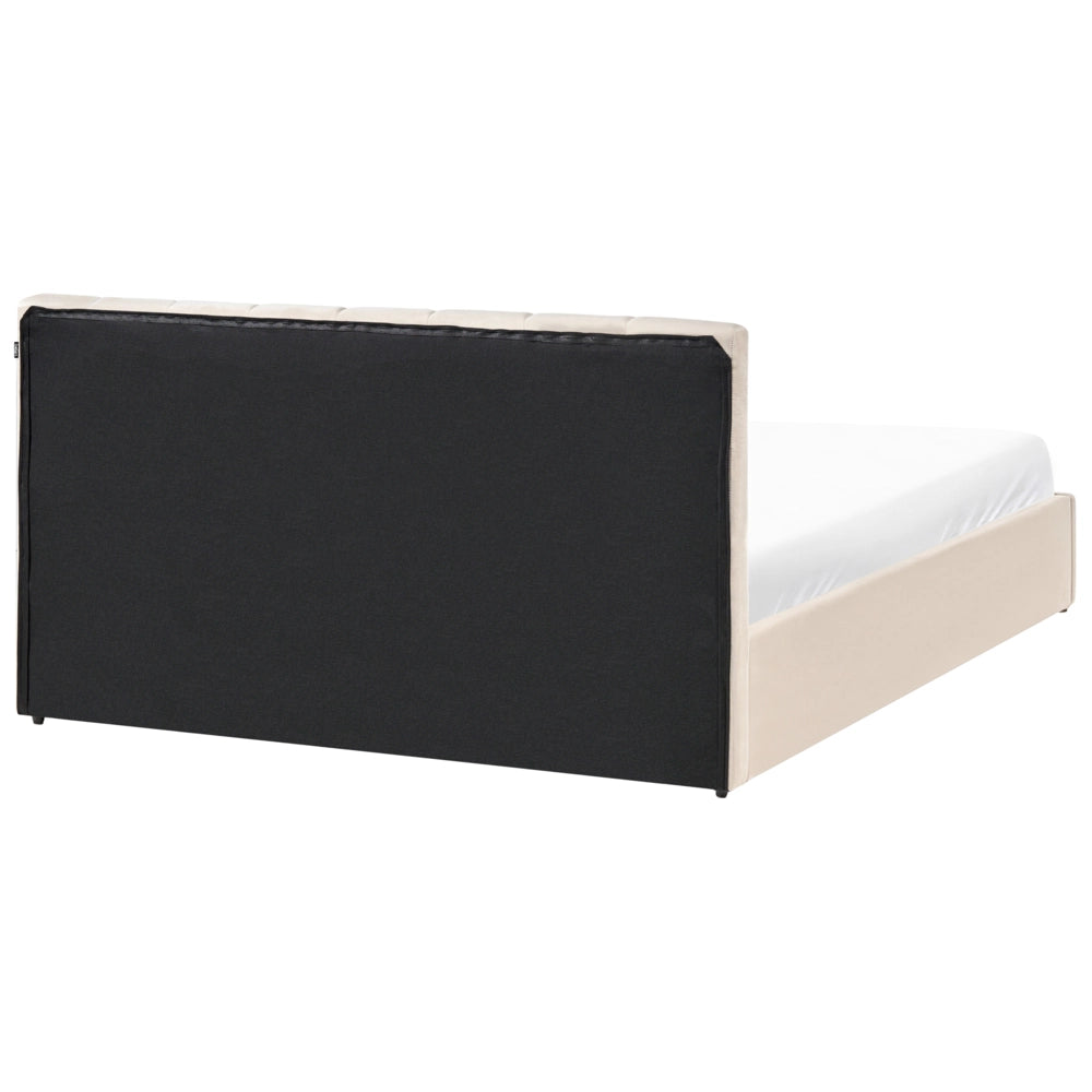 Letto contenitore Rivestimento in velluto beige 180 x 200 cm con testiera a doghe