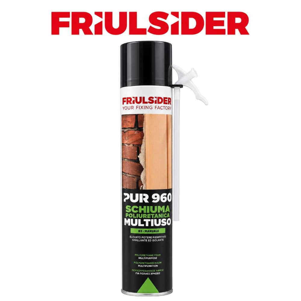 Friulsider pur 960 multiuso schiuma poliuretanica b3-manuale potere riempitivo sigillante e isolante cemento, muratur...