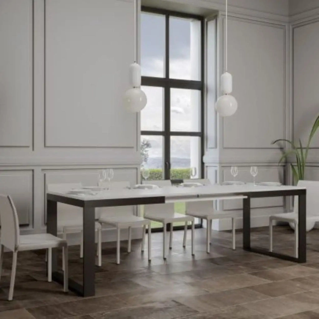 Tavolo allungabile 120/224x90 cm Tecno Evolution colore bianco frassino telaio e gambe antracite