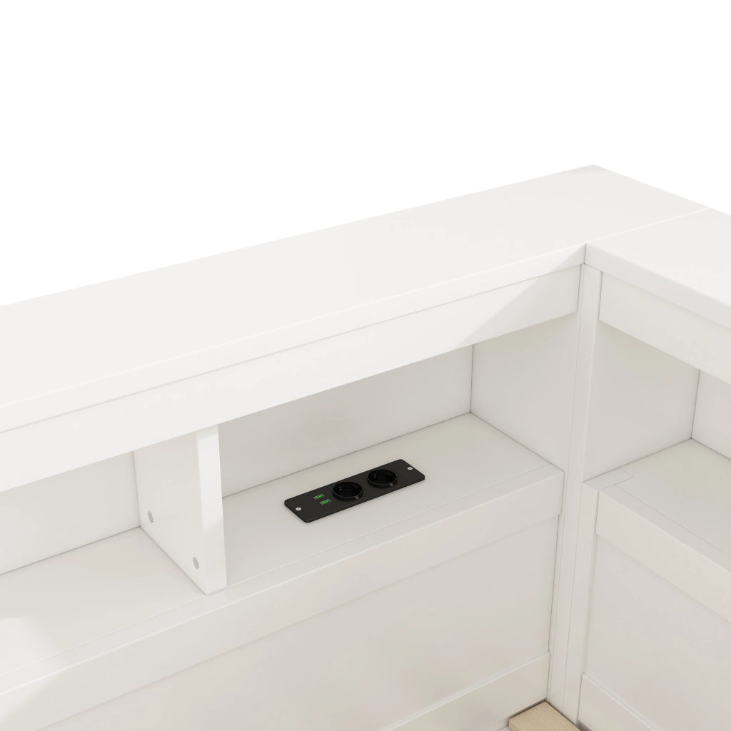 LETTO Daybed 140x200 cm in truciolare e MDF bianco con presa USB e vani laterali