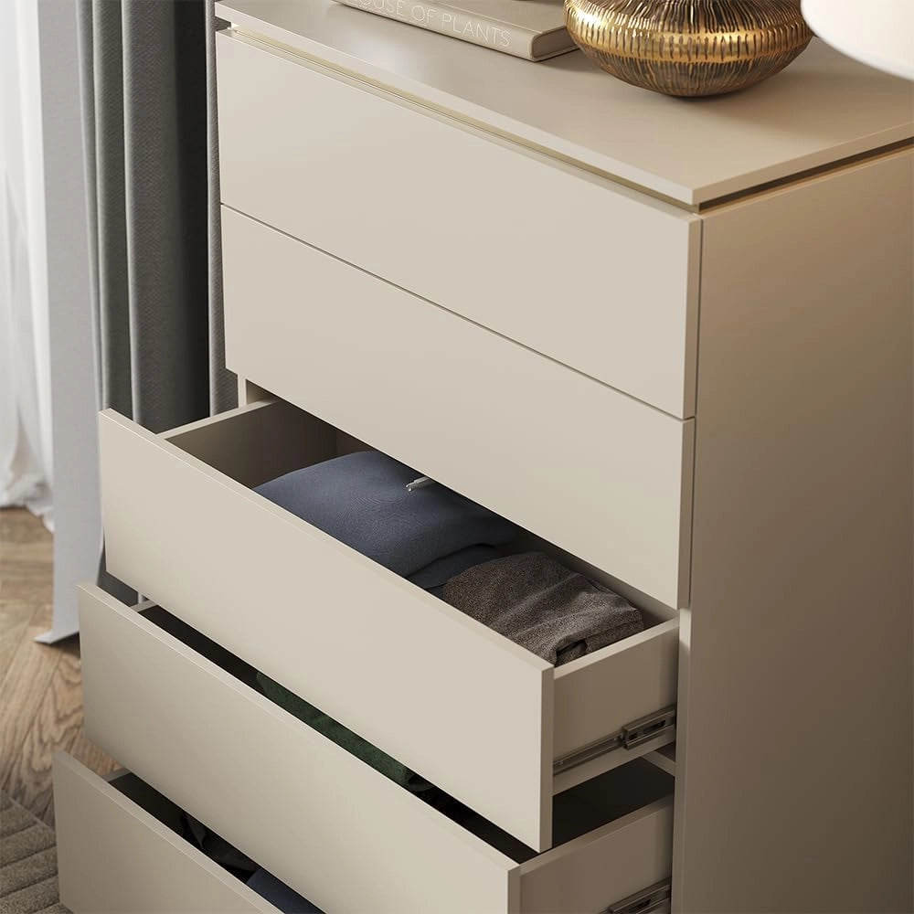 Cassettiera per camera da letto Linette, Cachemire, 76 x 109.1 cm con 5 cassetti, Meccanismo push-to-open per un'apertura silenziosa