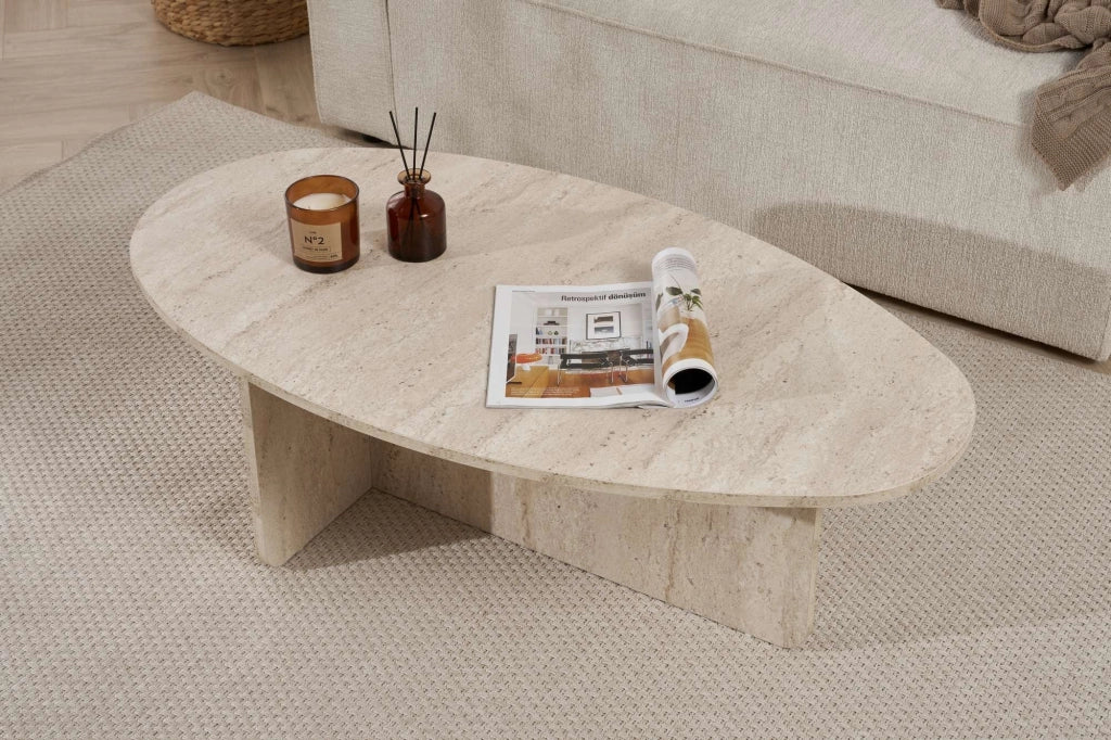 Parona, Tavolino da Salotto Forma Ovale, 120x65x40h cm Bianco Marmo