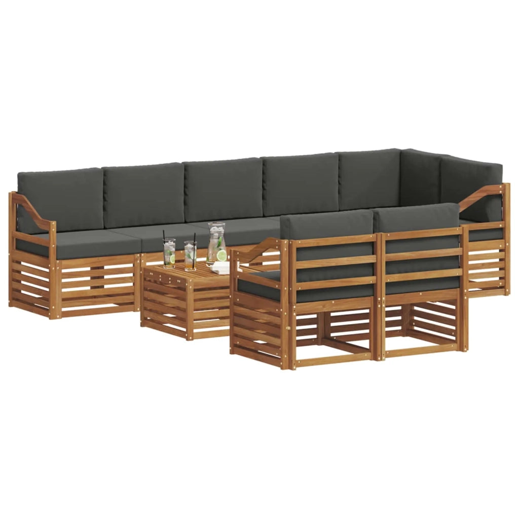 Set divani 9 pcs Naturale e Antracite Legno di Acacia Massello