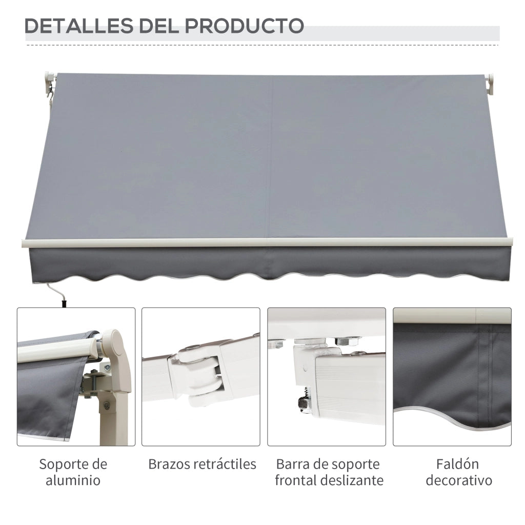 Toldo Manuale Retrattile per Balcone ¨C zephmum ¨C Grigio 300x250 cm