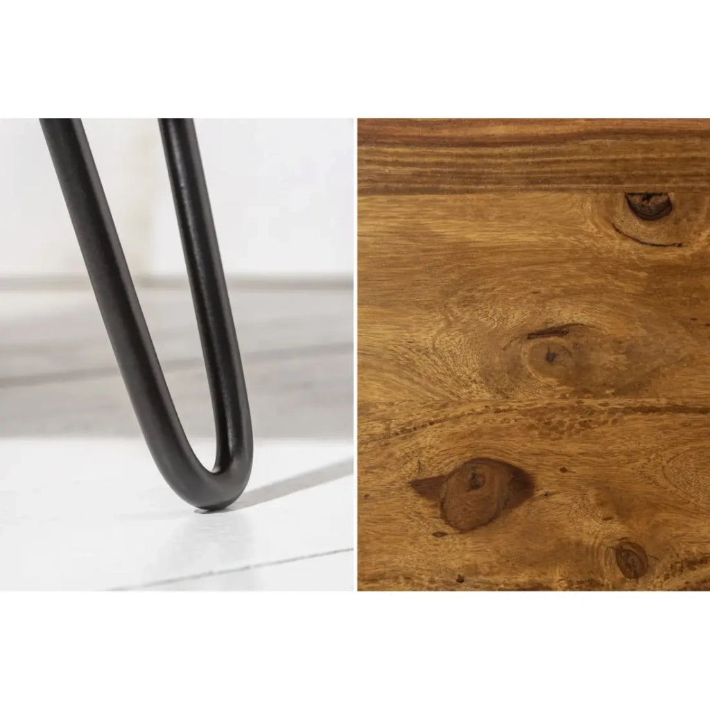 Tavolino basso NERA 70 cm in legno massiccio di Sheesham con nicchia e piedi in metallo nero – stile retro industriale