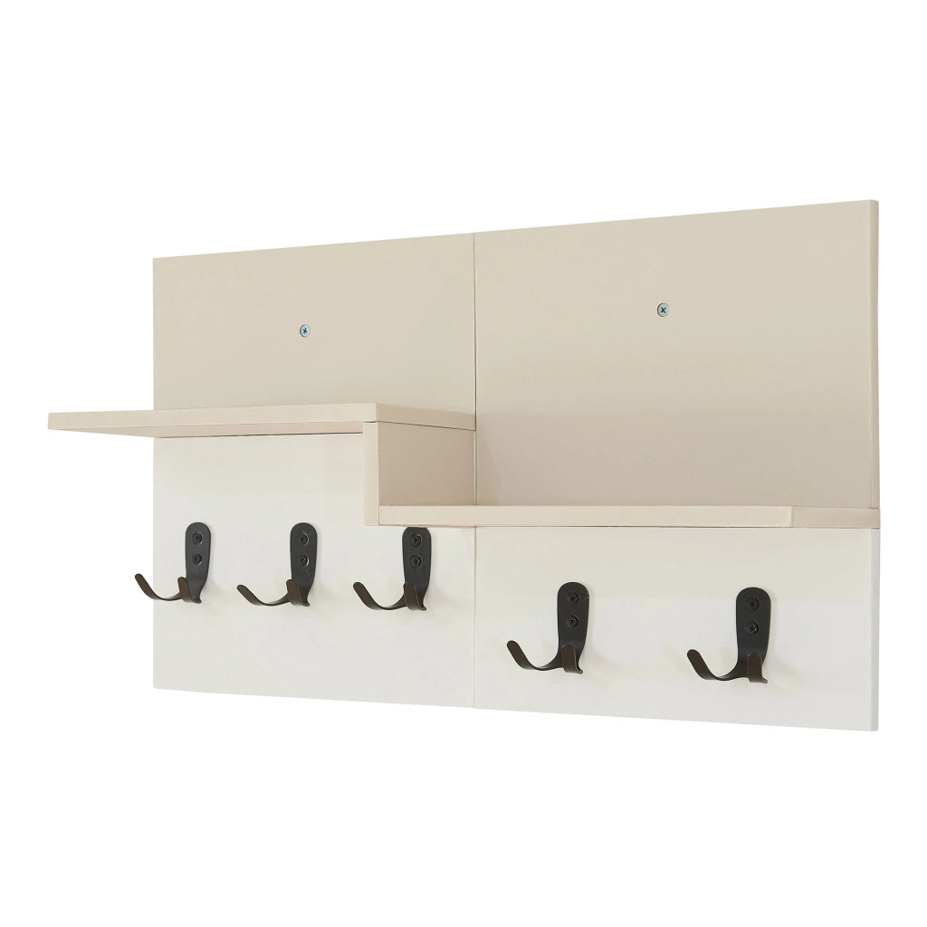 Appendiabiti a Parete Botaruvn con Ripiani e Ganci Doppi 34 x 59 x 13 cm - Beige / Bianco [en.casa]