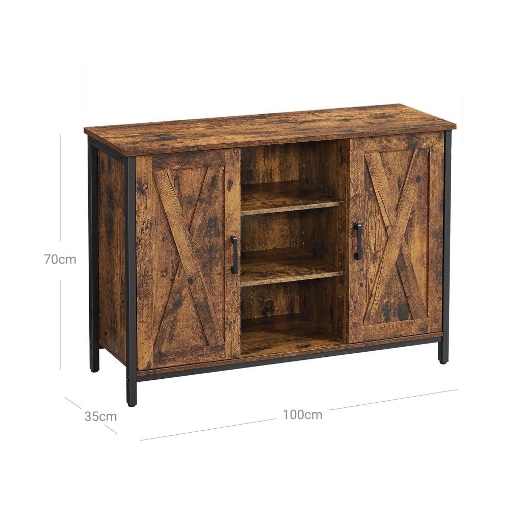 Mobiletto portaoggetti a buffet 100 x 35 x 70 cm con armadietti e ripiani ante in stile fienile per sala da pranzo cucina soggiorno corridoio stile industriale marrone 12_0004538