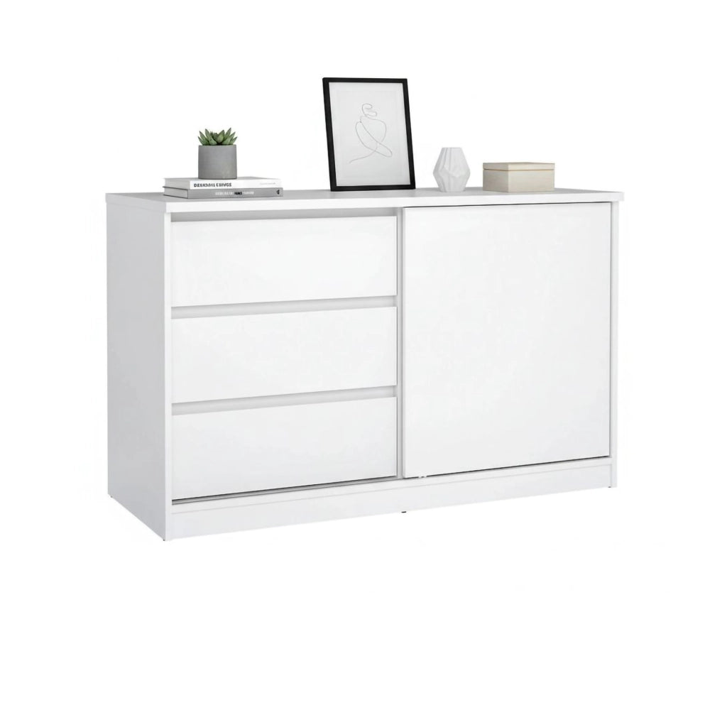 Credenza Bebinca, Buffet da soggiorno, Madia da salotto, Dispensa da cucina, 119x50 h76 cm, Bianco lucido