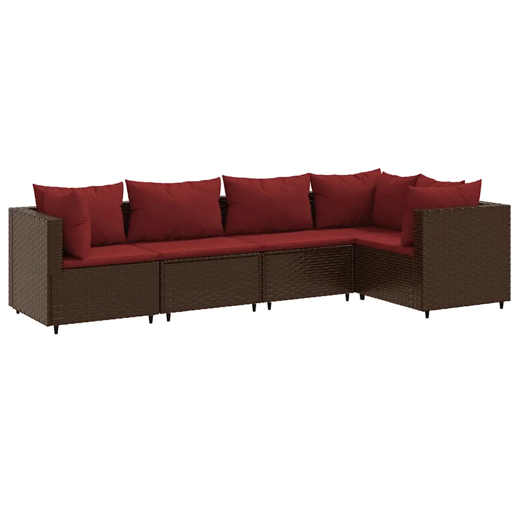 Set Divani da Giardino 5 pz con Cuscini Marrone in Polyrattan 3308093