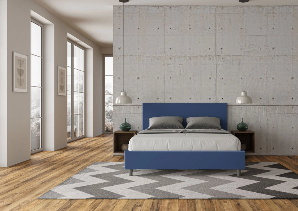 Letto Matrimoniale 160x190 cm con Rete Senza Testata Imbottito in Similpelle Adele Blu
