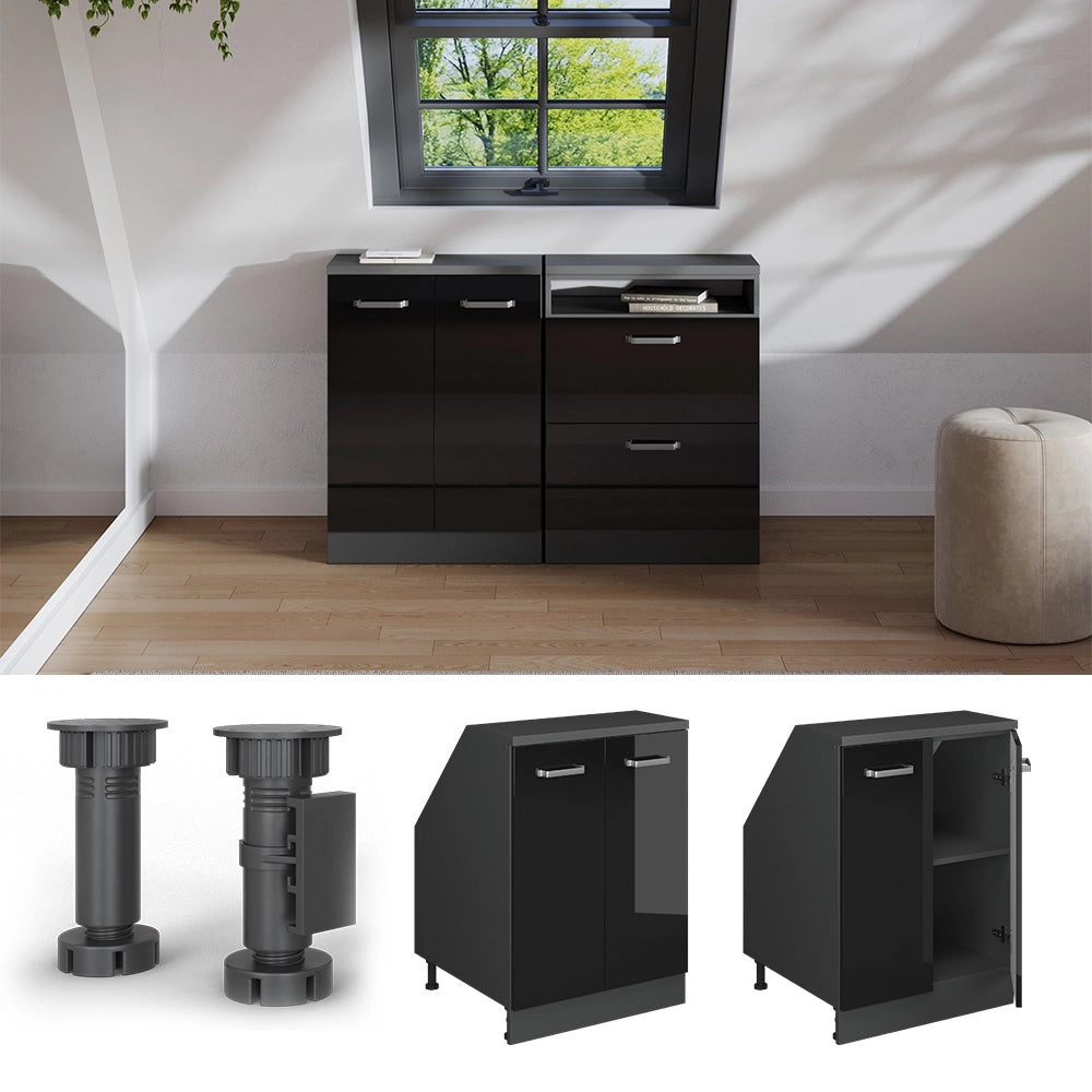 Mobile sottotetto Rion Nero lucido/Antracite 60 x 83.8 cm con 2 porte, carcassa 60 cm profondità Vicco