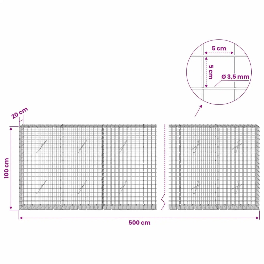 Gabion con Filo da 3,5 mm e Maglia da 5x5 cm 500x20x100 cm 3462148
