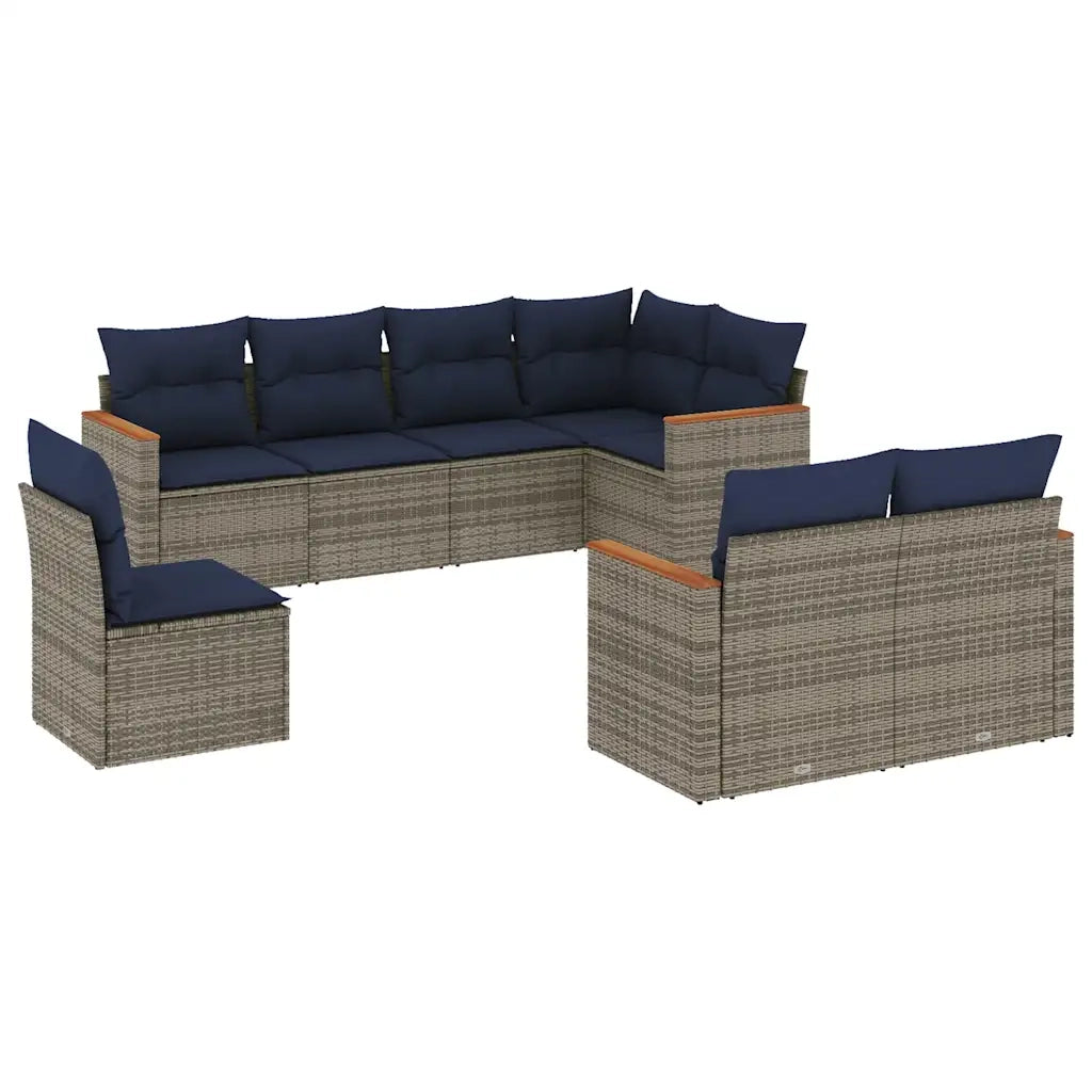 Set Divani da Giardino 8 pz con Cuscini Grigio in Polyrattan 3226166