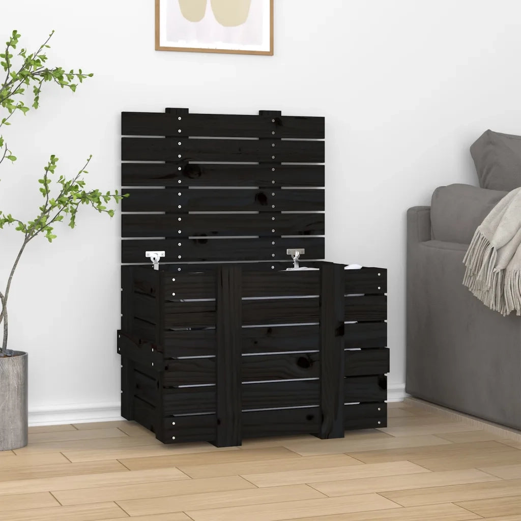 Contenitore Portaoggetti Nero 58x40,5x42 cm Legno Massello Pino 824997