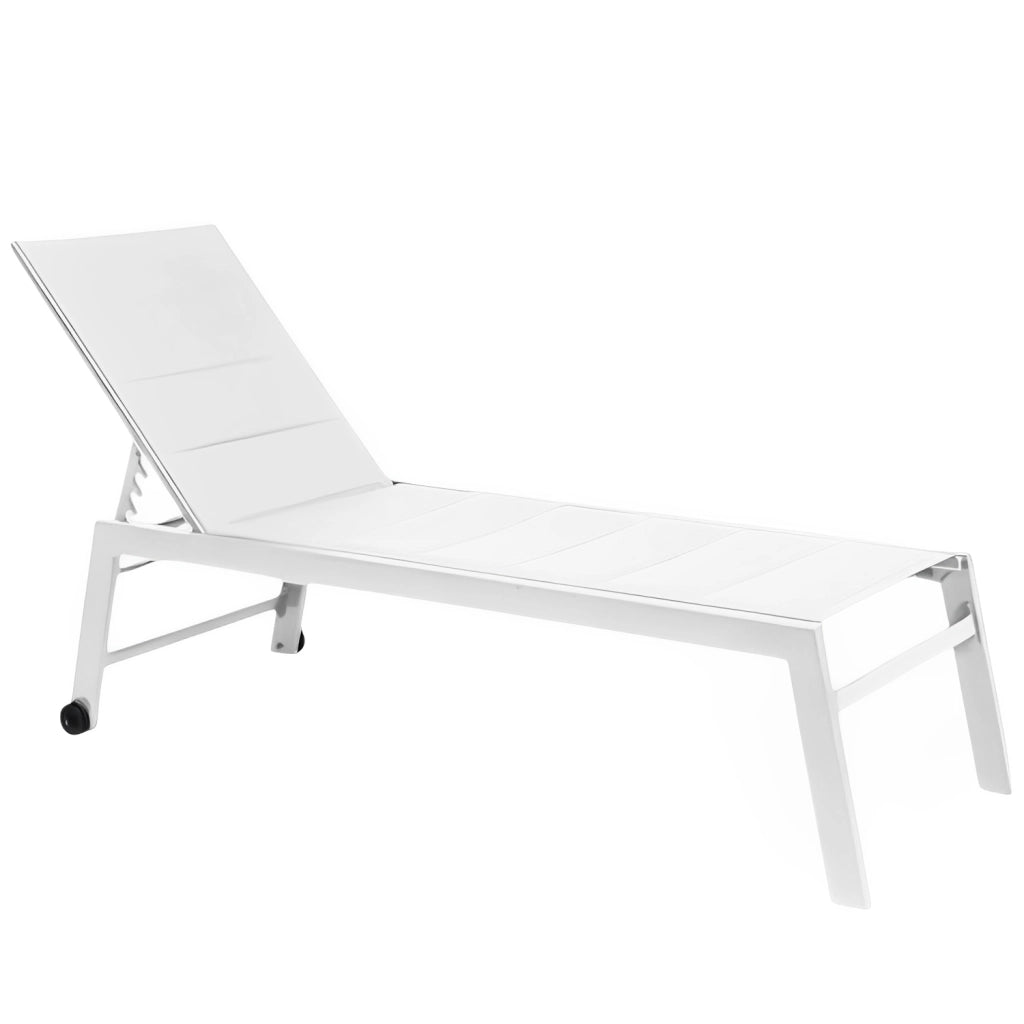 Marvin Lettino Prendisole STRETCH in Alluminio con Schienale Reclinabile 5 Posizioni, Textilene Imbottito, 2 Ruot Bianco