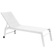 Marvin Lettino Prendisole STRETCH in Alluminio con Schienale Reclinabile 5 Posizioni, Textilene Imbottito, 2 Ruot Bianco