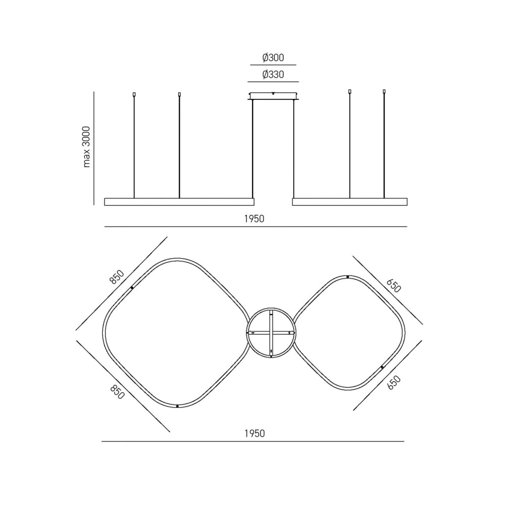 Lampada a Sospensione Criseide S/2D Q - Led 90W 3000K 4000lm in Alluminio Nero - Biemissione Dimmerabile Taglio di Fase - Gealuce