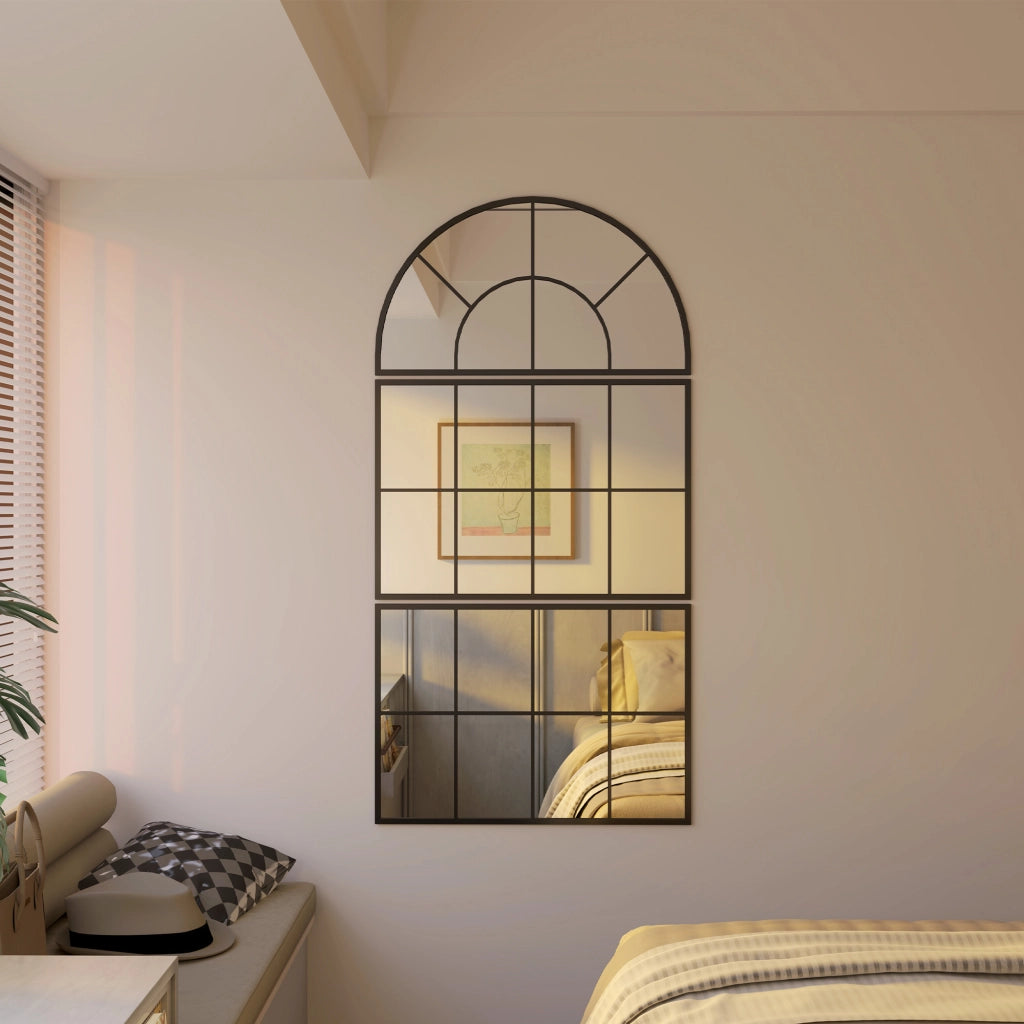 Specchio da Parete ad Arco Stile Finestra per Camera da Letto e Ingresso, 76x43 cm, Nero