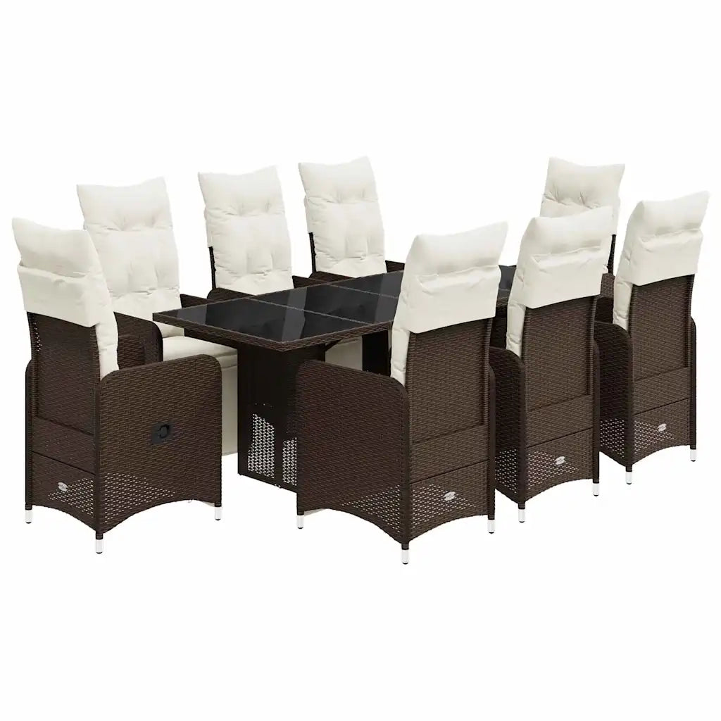 vidaXL Set Bistrò da Giardino 9 pz con Cuscini in Polyrattan Marrone