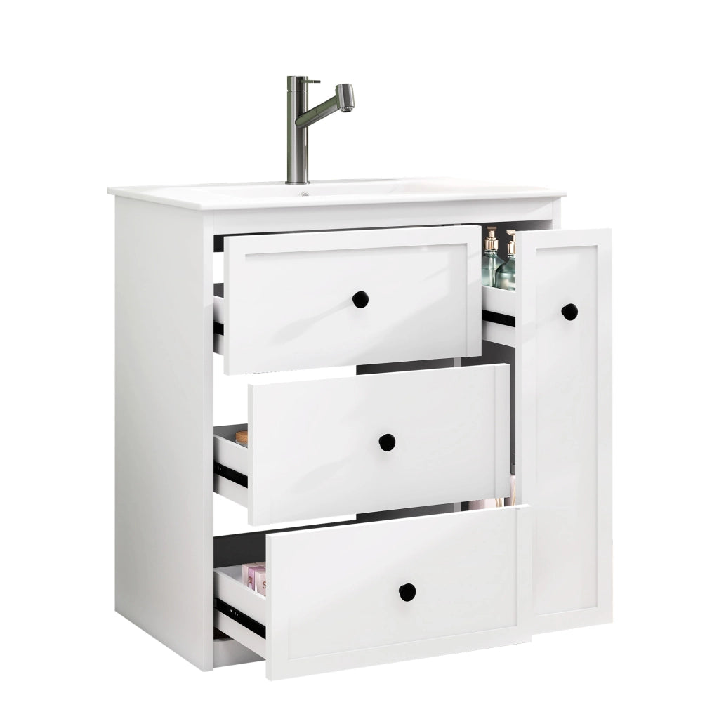 Mobile sottolavabo con 4 cassetti e lavabo in ceramica per bagno in MDF 76x46x82 cm bianco