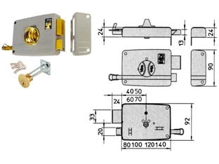 SERRATURA DA PORTONCINO CON POMOLO INTERNO CATENACCIO E SCROCCO  mm.40 SX (1.7601)    VIRO