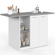 IDMarket - BAO 140 cm 4 persone isola centrale in legno bianco con piano di lavoro effetto cemento