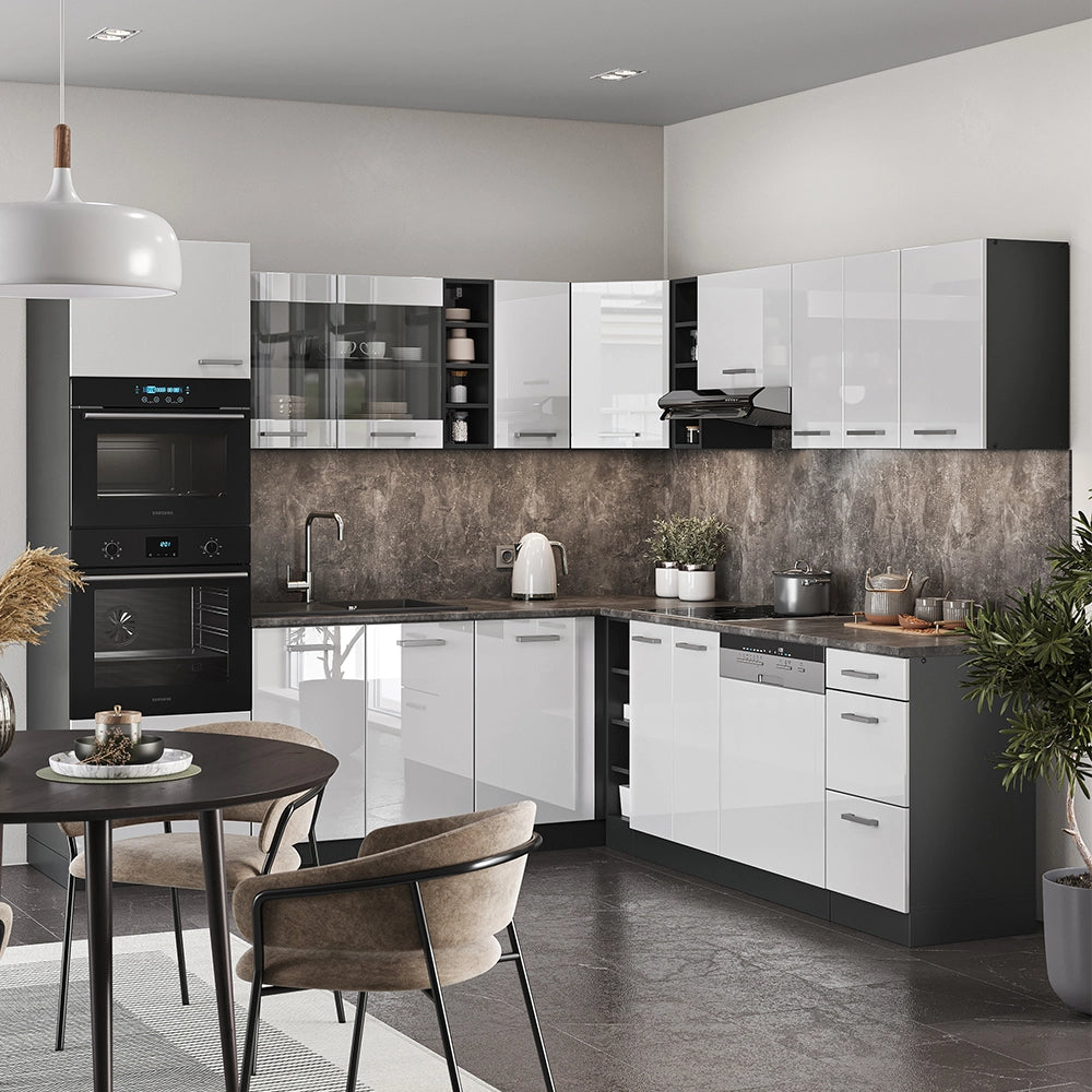 Vicco Cucina angolare completa Bianco lucido/antracite 237 x 247 cm , PL Rovere