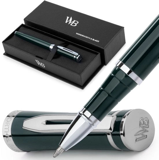 Penna a Bolla Roller Luxe - Finitura in Acciaio Inox - Nero - Ricaricabile - Penna di Alta Qualità - Esperienza di Scrittura Elegante - Pennarecchiature