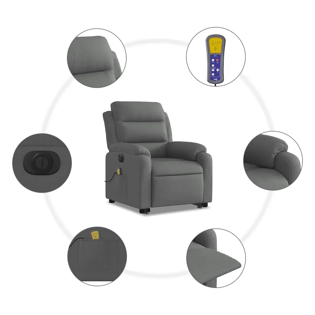 Poltrona Alzapersona Massaggi Elettrica Grigio Scuro Tessuto 3205017