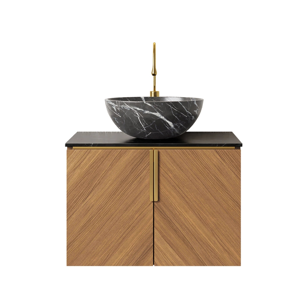 Mobile Bagno con Lavabo ¨C MINIMAL ¨C Ceramica, Sinterite, Legno Multistrato, 2 Ante, 61cm, Nero