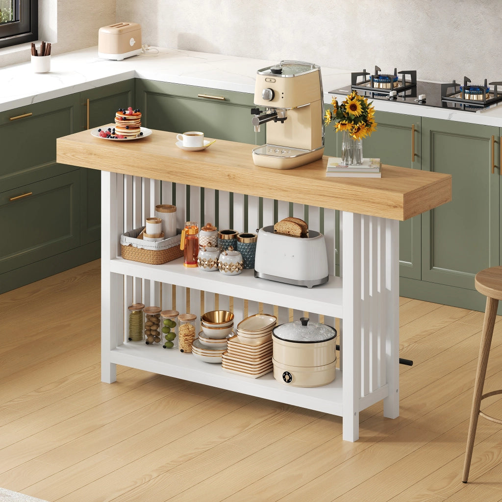 Tavolo alto con ripiani a 2 livelli; piano rinforzato e poggiapiedi in MDF bianco 160 × 40 × 105 cm